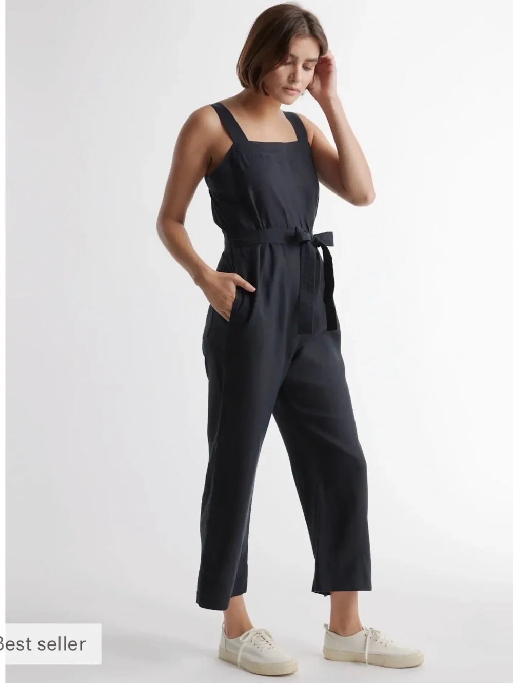 100% European Linen Square Neck Jumpsuit